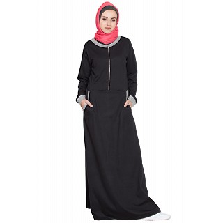 Travel abaya for winter- Black-Grey